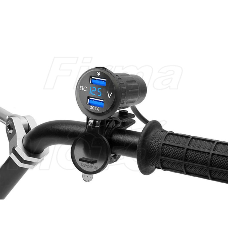 MOTOCYKLOWE GNIAZDO 2X USB QC 3.0 + WOLTOMIERZ NA KIEROWNICĘ