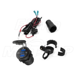 MOTOCYKLOWE GNIAZDO 2X USB QC 3.0 + WOLTOMIERZ NA KIEROWNICĘ