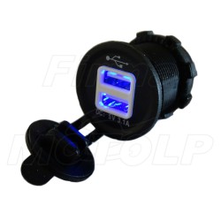 MOTOCYKLOWE GNIAZDO 2X USB PODŚWIETLANE 12V 24V NA KIEROWNICĘ 22 - 25,4 MM