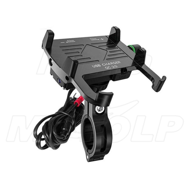 UCHWYT NA TELEFON SMARTFON Z ŁADOWARKĄ USB QC 3.0 METAL CZARNY NA KIEROWNICĘ