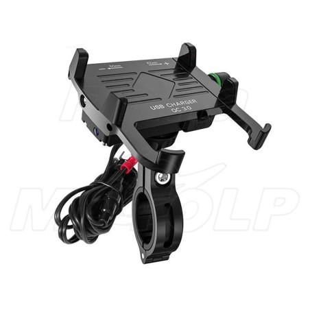 UCHWYT NA TELEFON SMARTFON Z ŁADOWARKĄ USB QC 3.0 METAL CZARNY NA KIEROWNICĘ