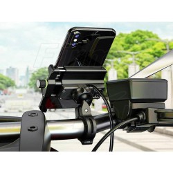 UCHWYT NA TELEFON SMARTFON Z ŁADOWARKĄ USB QC 3.0 METAL CZARNY NA KIEROWNICĘ