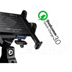 UCHWYT NA TELEFON SMARTFON Z ŁADOWARKĄ USB QC 3.0 METAL CZARNY NA KIEROWNICĘ