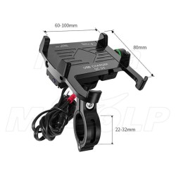 UCHWYT NA TELEFON SMARTFON Z ŁADOWARKĄ USB QC 3.0 METAL CZARNY NA KIEROWNICĘ