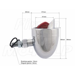 TYLNE LAMPY LAMPA TYŁ MINI JAJKO CHROM METAL Z DASZKIEM CZERWONE ŚRUBA M10