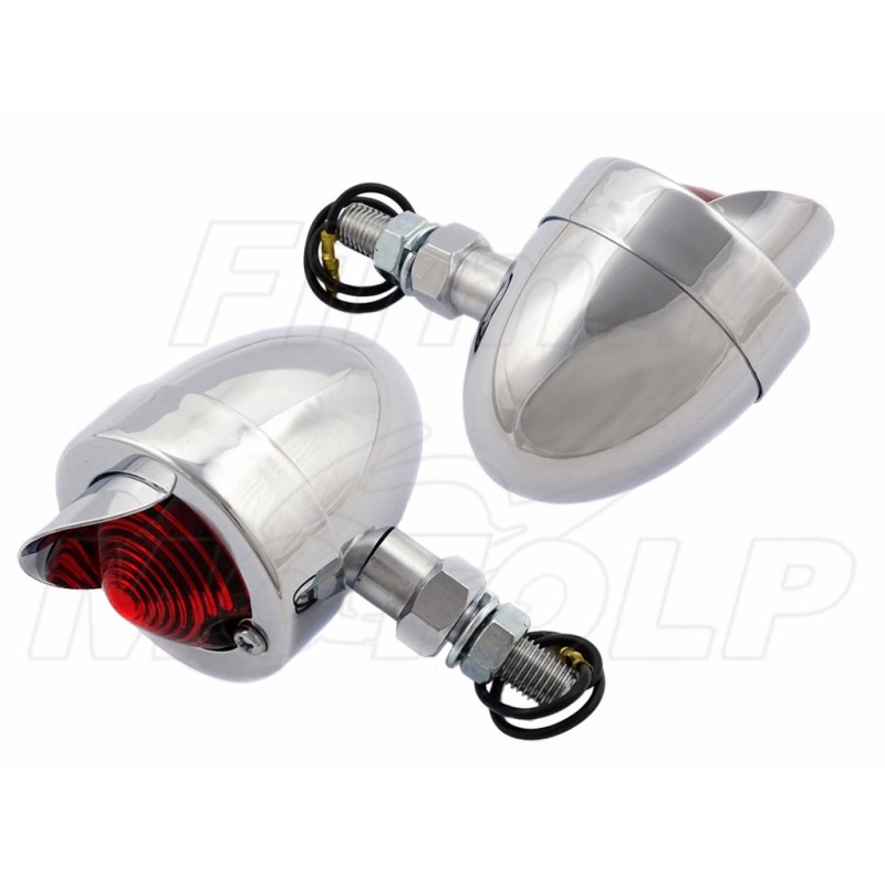 TYLNE LAMPY LAMPA TYŁ MINI JAJKO CHROM METAL Z DASZKIEM CZERWONE ŚRUBA M10