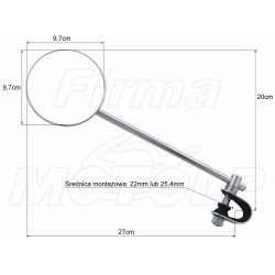 LUSTERKO CHROM METAL UCHWYT OBEJMA NA KIEROWNICĘ 22MM / 25,4MM 1 CAL