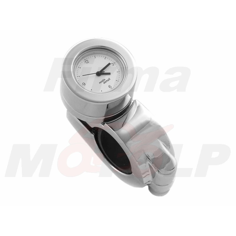 ZEGAREK MOTOCYKLOWY NA KIEROWNICĘ 22MM LUB 25,4MM 1 CAL CHROM METAL BIAŁA TARCZA