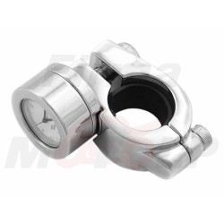 ZEGAREK MOTOCYKLOWY NA KIEROWNICĘ 22MM LUB 25,4MM 1 CAL CHROM METAL BIAŁA TARCZA