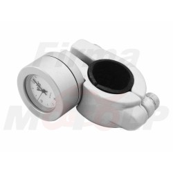ZEGAREK MOTOCYKLOWY NA KIEROWNICĘ 22MM LUB 25,4MM 1 CAL SREBRNY BIAŁA TARCZA