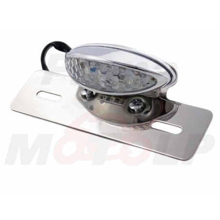 TYLNA LAMPA TYŁ LED CHROMOWANA NA BŁOTNIK Z UCHWYTEM TABLICY HOMOLOGACJA E8