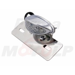 TYLNA LAMPA TYŁ LED CHROMOWANA NA BŁOTNIK Z UCHWYTEM TABLICY HOMOLOGACJA E8