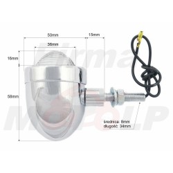 MIGACZE KIERUNKOWSKAZY KIERUNKI UNIWERSALNE CHROM METAL BIAŁY KLOSZ 12V 23W