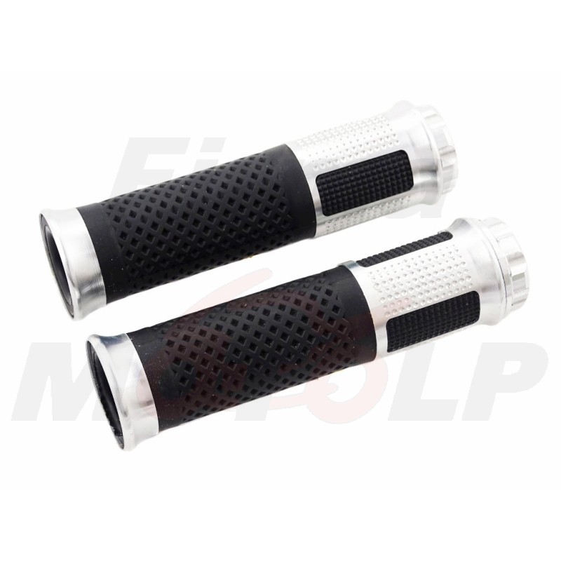 TUNING MANETKI MOTOCYKLOWE GUMY GRIPY CZARNE SREBRNE NA KIEROWNICĘ 22MM