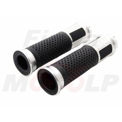 TUNING MANETKI MOTOCYKLOWE GUMY GRIPY CZARNE SREBRNE NA KIEROWNICĘ 22MM