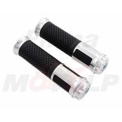 TUNING MANETKI MOTOCYKLOWE GUMY GRIPY CZARNE SREBRNE NA KIEROWNICĘ 22MM