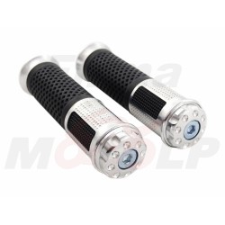 TUNING MANETKI MOTOCYKLOWE GUMY GRIPY CZARNE SREBRNE NA KIEROWNICĘ 22MM