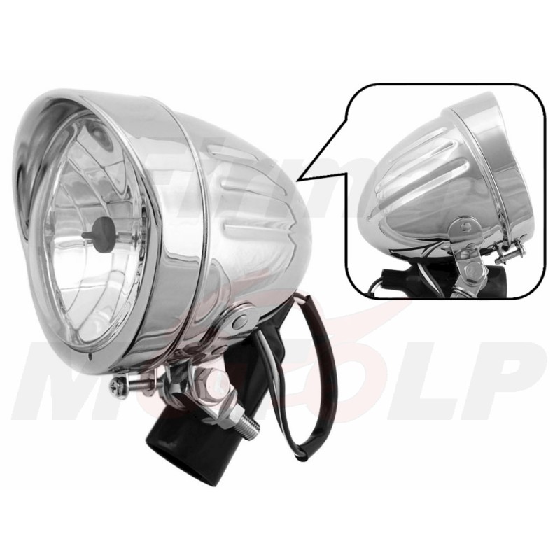 REFLEKTOR LIGHTBAR PRZEDNIA LAMPA PRZÓD Z DASZKIEM 4,5 CALA METAL CHROM H4 12V 60/55W