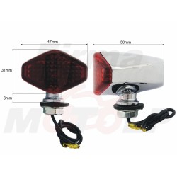 UNIWERSALNE MINI TYLNE LAMPY TYŁ LAMPA STOP CZERWONE CHROMOWANE METALOWE